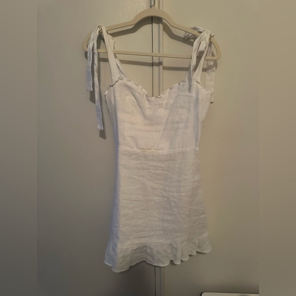 Reformation Desiree Linen Mini Dress in White, Tie Straps - Picture 4 of 5